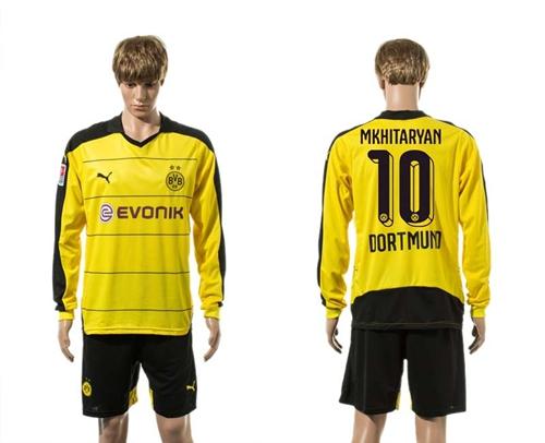 Dortmund #10 Mkhitaryan Home Long Sleeves Soccer Club Jersey