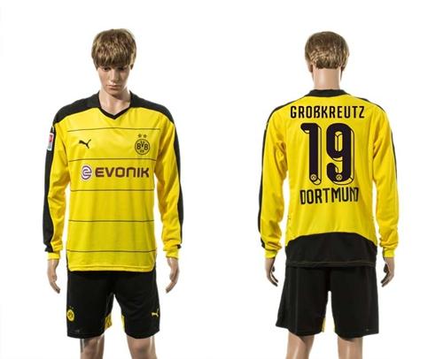 Dortmund #19 Grobkreutz Home Long Sleeves Soccer Club Jersey