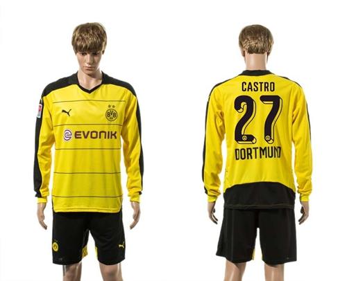 Dortmund #27 Castro Home Long Sleeves Soccer Club Jersey