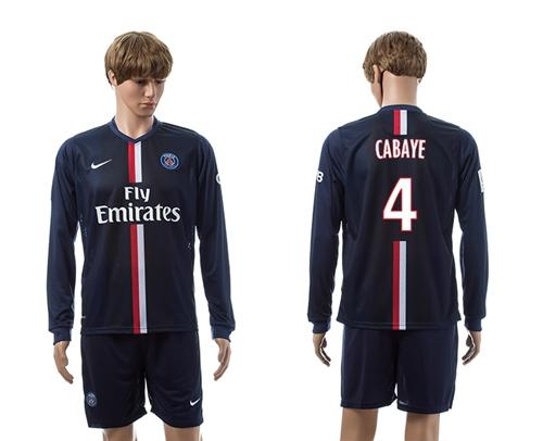 Paris Saint Germain #4 Cabaye Home Long Sleeves Soccer Club Jersey