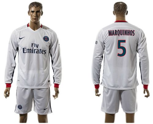 Paris Saint Germain #5 Marquinhos Away Long Sleeves Soccer Club Jersey