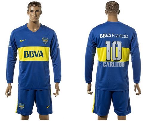 Boca Juniors #10 Carlitos Home Long Sleeves Soccer Club Jersey