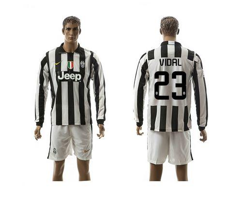 Juventus #23 Vidal Home Long Sleeves Soccer Club Jersey