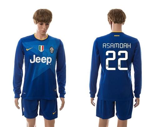 Juventus #22 Asamoah Blue Away Long Sleeves Soccer Club Jersey