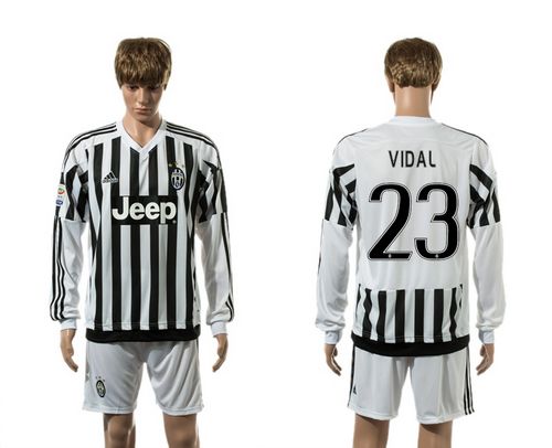 Juventus #23 Vidal Home Long Sleeves Soccer Club Jersey