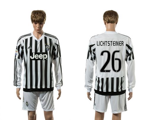 Juventus #26 Lichtsteiner Home Long Sleeves Soccer Club Jersey