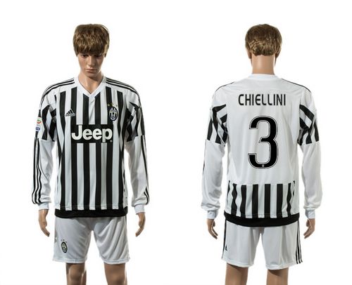 Juventus #3 Chiellini Home Long Sleeves Soccer Club Jersey