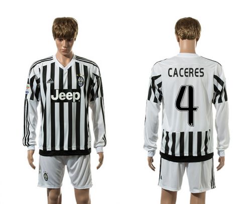 Juventus #4 Caceres Home Long Sleeves Soccer Club Jersey