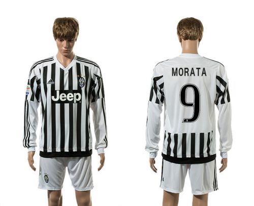 Juventus #9 Morata Home Long Sleeves Soccer Club Jersey