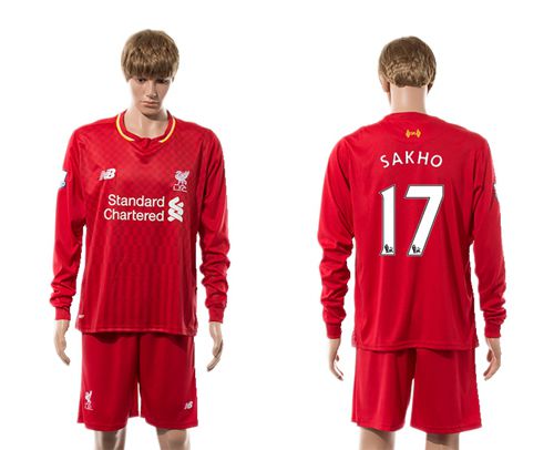 Liverpool #17 Sakho Red Home Long Sleeves Soccer Club Jersey