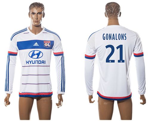 Lyon #21 Gonalons Home Long Sleeves Soccer Club Jersey