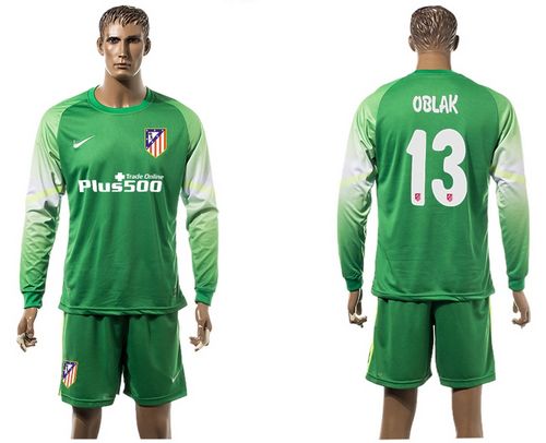 Atletico Madrid #13 Oblak Green Goalkeeper Long Sleeves Soccer Club Jersey