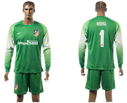 Atletico Madrid #1 Moya Green Goalkeeper Long Sleeves Soccer Club Jersey