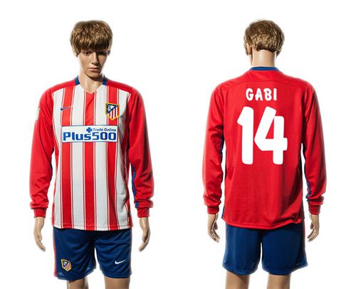 Atletico Madrid #14 Gabi Home Long Sleeves Soccer Club Jersey