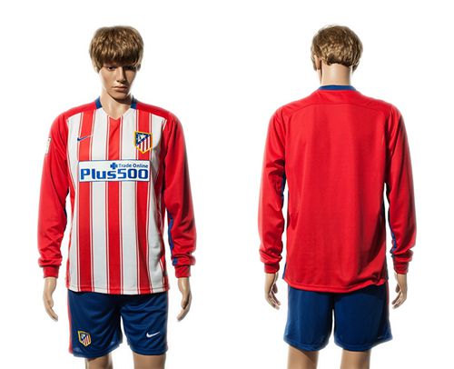 Atletico Madrid Blank Home Long Sleeves Soccer Club Jersey