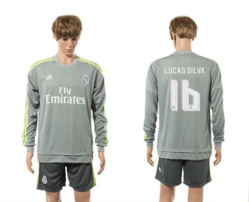 Real Madrid #16 Lucas Silva Away Long Sleeves Soccer Club Jersey