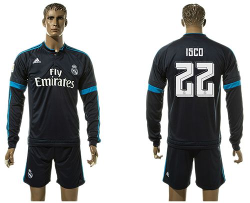 Real Madrid #22 Isco Sec Away Long Sleeves Soccer Club Jersey