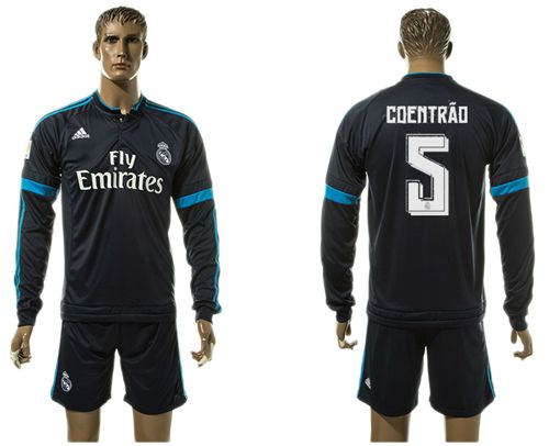 Real Madrid #5 Coentrao Sec Away Long Sleeves Soccer Club Jersey