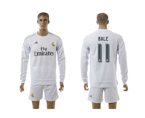 Real Madrid #11 Bale White Home Long Sleeves Soccer Club Jersey