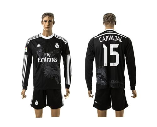 Real Madrid #15 Carvajal Black Away Long Sleeves Soccer Club Jersey