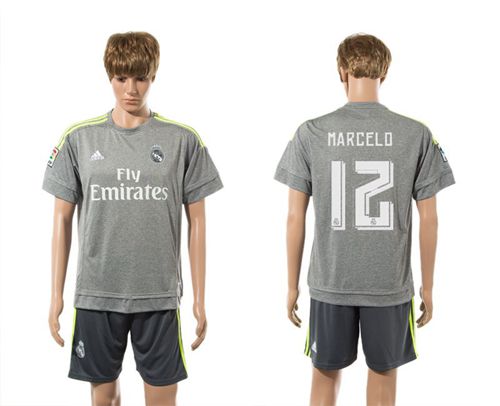 Real Madrid #12 Marcelo Away (Dark Grey Shorts) Soccer Club Jersey