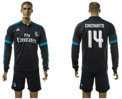 Real Madrid #14 Chicharito Sec Away Long Sleeves Soccer Club Jersey