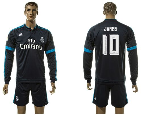 Real Madrid #10 James Sec Away Long Sleeves Soccer Club Jersey