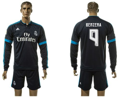 Real Madrid #9 Benzema Sec Away Long Sleeves Soccer Club Jersey