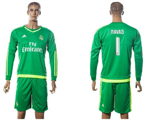 Real Madrid #1 Navas Green Goalkeeper Long Sleeves Soccer Club Jersey