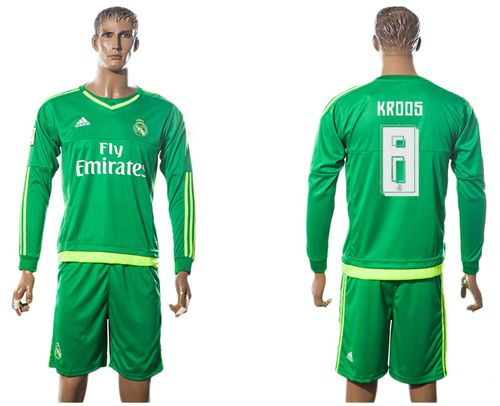 Real Madrid #8 Kroos Green Goalkeeper Long Sleeves Soccer Club Jersey