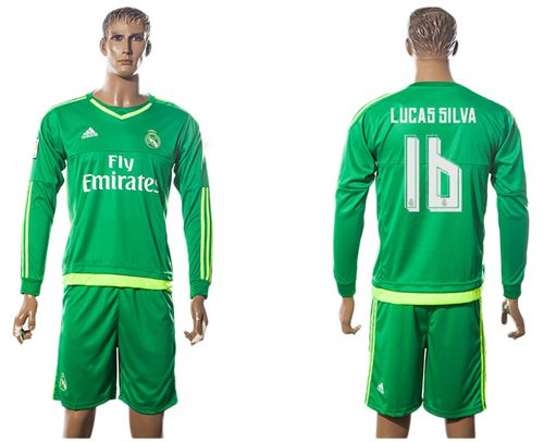 Real Madrid #16 Lucas Silva Green Goalkeeper Long Sleeves Soccer Club Jersey