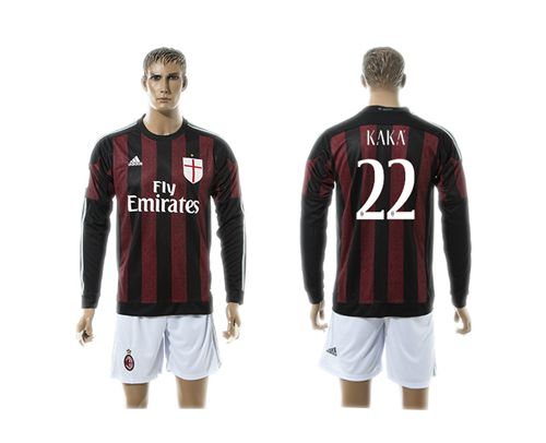 AC Milan #22 KAKA Home Long Sleeves Soccer Club Jersey