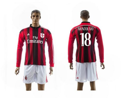 AC Milan #18 Montolivo Home Long Sleeves Soccer Club Jersey