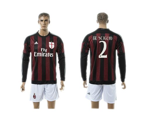 AC Milan #2 De Sciglio Home Long Sleeves Soccer Club Jersey