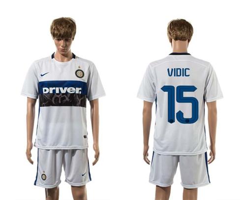 Inter Milan #15 Vidic White Away Soccer Club Jersey