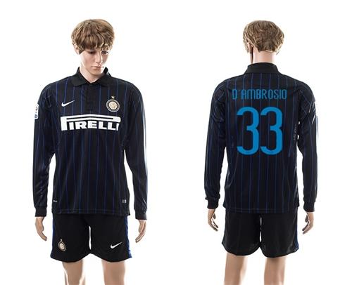 Inter Milan #33 Dambrosio Home Long Sleeves Soccer Club Jersey