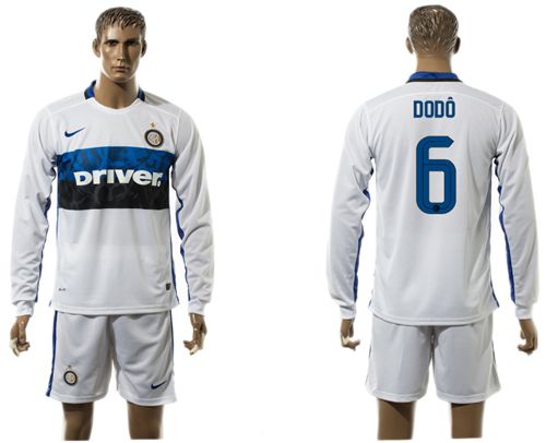 Inter Milan #6 DODO White Away Long Sleeves Soccer Club Jersey