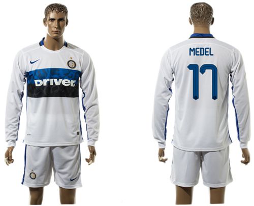 Inter Milan #17 Medel White Away Long Sleeves Soccer Club Jersey