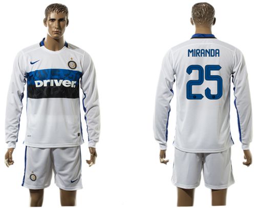 Inter Milan #25 Miranda White Away Long Sleeves Soccer Club Jersey