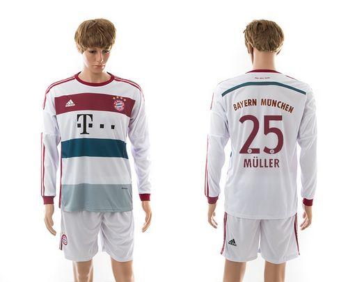 Bayern Munchen #25 Muller White Away Long Sleeves Soccer Club Jersey