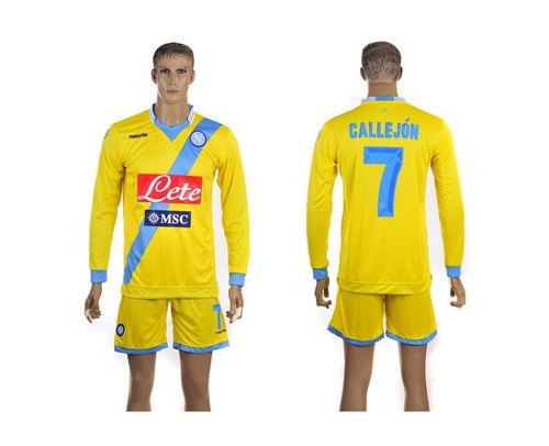 Naples #7 Callejon Yellow Away Long Sleeves Soccer Club Jersey