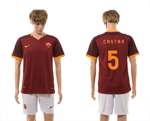 Roma #5 Castan Red Home Soccer Club Jersey