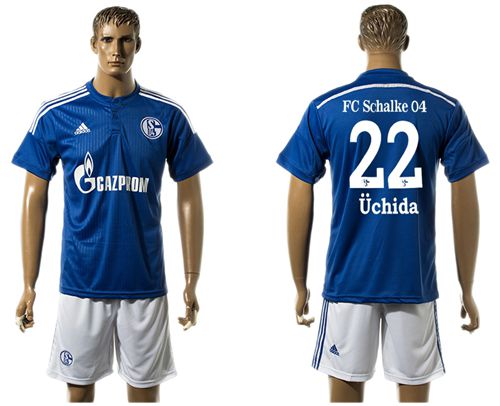 Schalke 04 #22 Uchida Blue Home Soccer Club Jersey