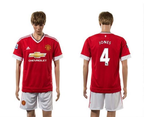 Manchester United #4 Jones Red Home Soccer Club Jersey