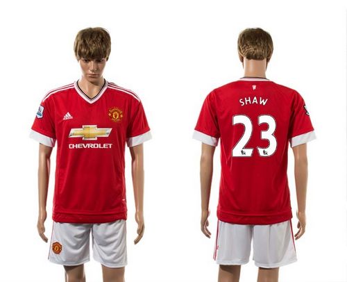 Manchester United #23 Shaw Red Home Soccer Club Jersey