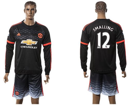 Manchester United #12 Smalling Black Long Sleeves Soccer Club Jersey