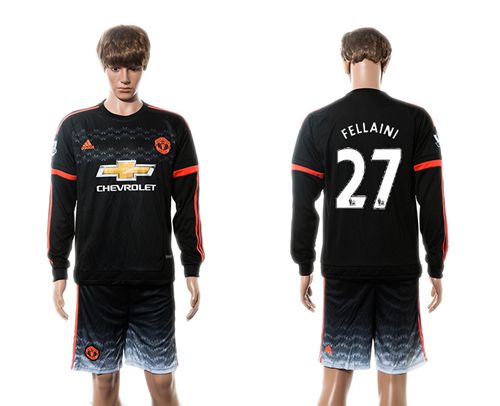 Manchester United #27 Fellaini Black Long Sleeves Soccer Club Jersey