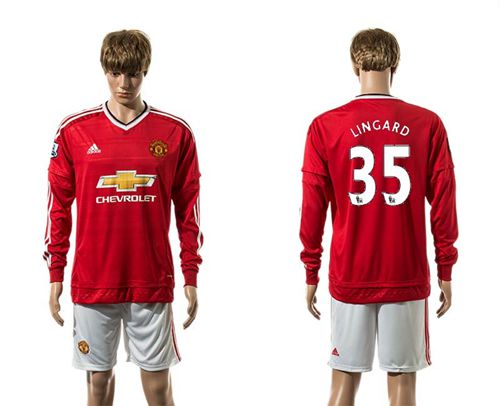 Manchester United #35 Lingard Red Home Long Sleeves Soccer Club Jersey