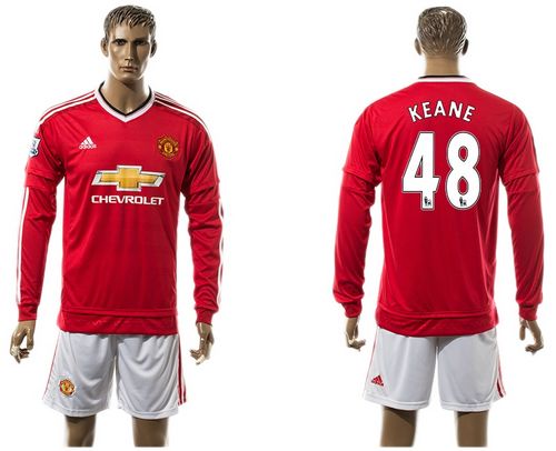 Manchester United #48 Keane Red Home Long Sleeves Soccer Club Jersey