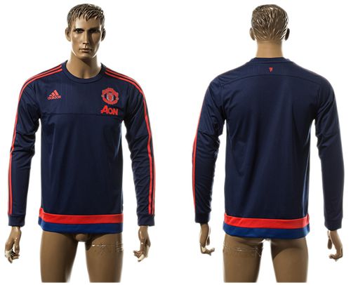Manchester United Blank Blue Long Sleeves Training Soccer Club Jersey